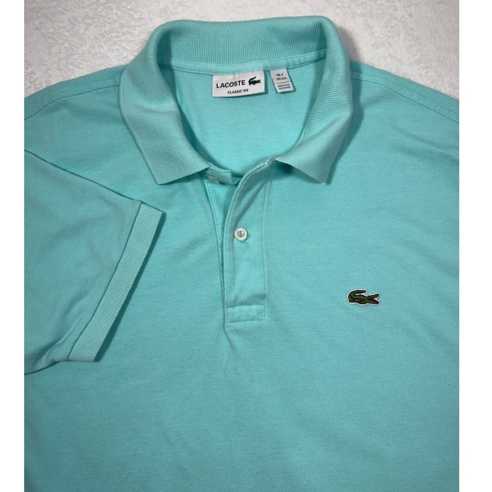 Lacoste Mens Classic Fit Tennis Prep Polo Shirt Aqua Green Cotton Pique Fits XL